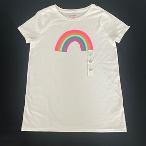 Cat & Jack, kids L, 10/12. NWT short sleeve, white with rainbow.